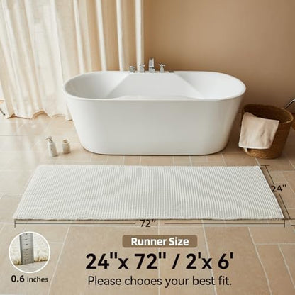 Triohero Cream White Waffle Runner Rug Bathroom, Long Boho Bath Mat, 24x72