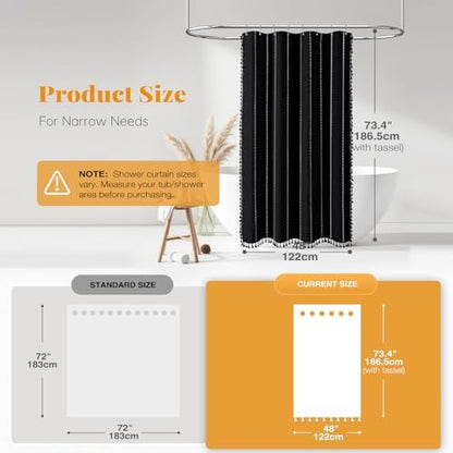 BTTN 48 x 72 Boho Linen Heavy Duty Cloth Shower Curtain Set, Black White