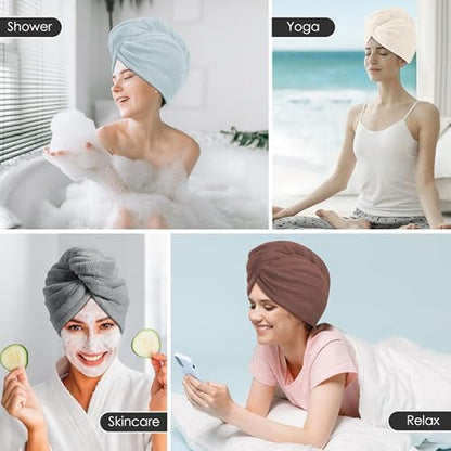 TENSTARS Hair Towel Wrap for All Hair Types, 5 Pack Microfiber Turban