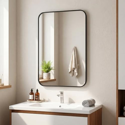 BEAUTYPEAK 16" x 24" Rectangular Wall Mounted Bathroom Mirror, Black