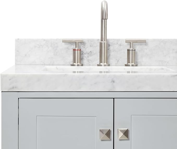 ARIEL Cambridge 60-inch Bathroom Vanity with Sink,Solid Wood, 2-inch Italian Carrara Marble Countertop, Double Rectangular Porcelain Sink, 4 Soft Closing Doors, 6 Dovetail Drawers, Grey