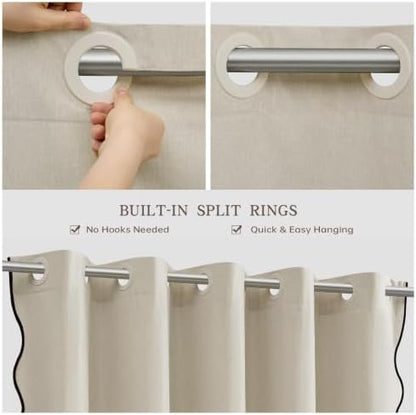 Furlinic Farmhouse Shower Curtain Boho Fabric Long Scalloped Beige 55x78
