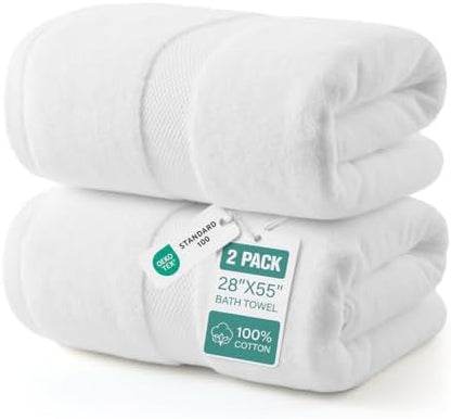 ecolook 2 Pack 100% Cotton Bath Towels, 28 x 55 Inches, Soft