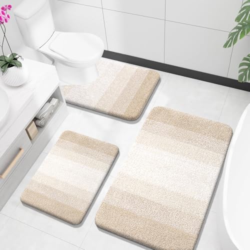 OLANLY Microfiber Bathroom Rugs Sets 3 Piece, 36"x24"+24"x16"+24"x20"