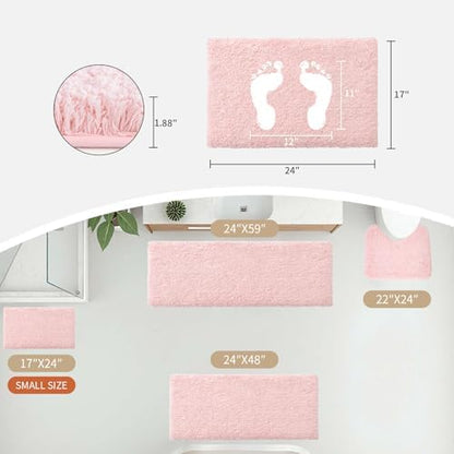Disolla Pink Bathroom Rug 17x24 - Non-Slip Plush Small Bath Mat, Highly Absorbent & Ultra Soft Fluffy Floor Mat, Machine Washable for Shower and Tub