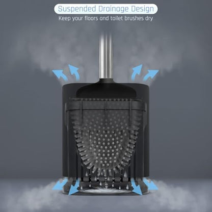 Sellemer Silicone Toilet Brush, Ventilation Slots Base Holder 2 Pack, Black