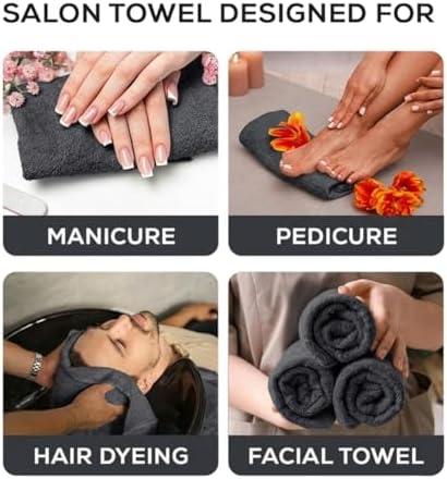 Premium 100% Cotton Hand Towels – Pack of 24, 16x27 Inch – Quick-Dry, Highly Absorbent Salon Towels for Hair Care, Gym, Spa & Bathroom – Charcoal Grey