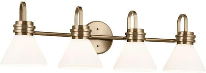 Kichler Farum 34" 4-Light Vanity Light with Opal Glass in Champagne Bronze, for Single or Double Vanity, Oveer a Mirror, Powder Room, Bathroom, (34" W x 9.5" H), 55156CPZ