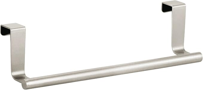 mDesign Metal Over Kitchen Cabinet Door Towel Bar Holder for Hand, Dish, and Tea Towel Rack - Over the Door Towel Bar - Hang on Inside or Outside of Doors - Kitchen Organizer - Omni Collection - Satin