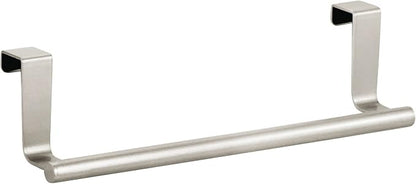 mDesign Metal Over Kitchen Cabinet Door Towel Bar Holder for Hand, Dish, and Tea Towel Rack - Over the Door Towel Bar - Hang on Inside or Outside of Doors - Kitchen Organizer - Omni Collection - Satin