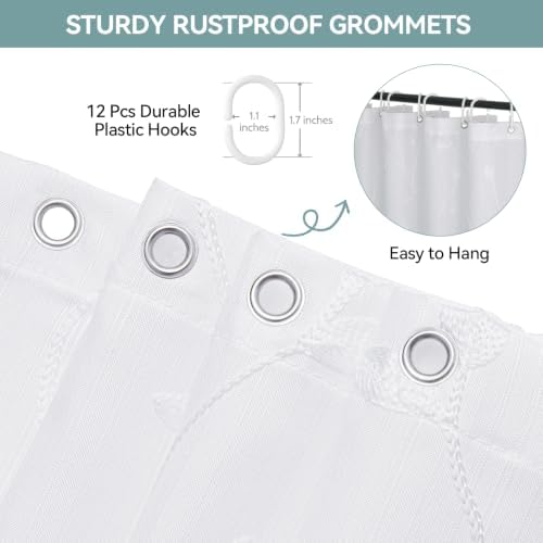 Embroidered Leaf Farmhouse Shower Curtain,Faux Linen,72Wx72L,White