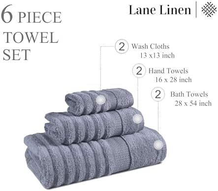 LANE LINEN Towel Set for Bathroom Soft Absorbent Quick Dry - Cool Grey