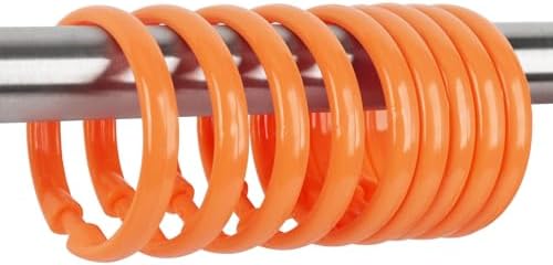 Orange Shower Curtain Hooks - 12 Pcs Circular Plastic Shower Curtain Rings for Bathroom - O Shaped Orange Shower Hooks Rings for Shower Curtain Rod