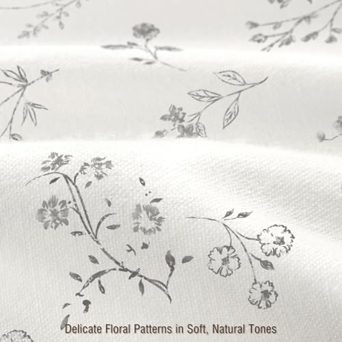 Grey Floral Farmhouse Vintage Cotton Shower Curtain French Country 72Wx72H