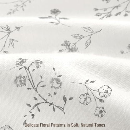 Grey Floral Farmhouse Vintage Cotton Shower Curtain French Country 72Wx72H