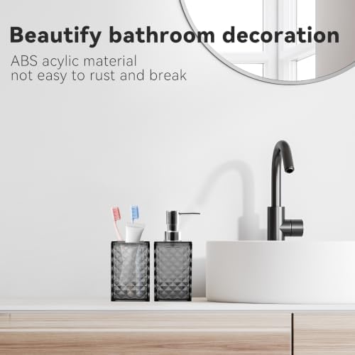 2 PCS Bathroom Accessory Set, Grey Soap Dispenser and Toothbrush Holder