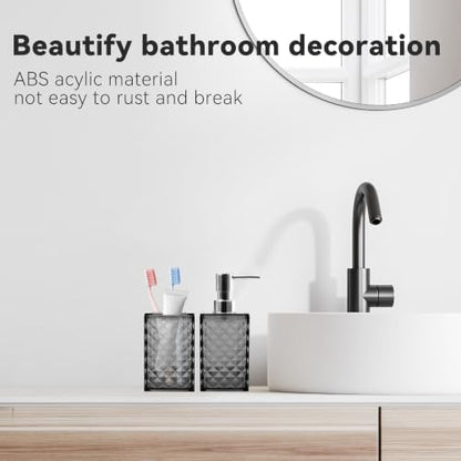 2 PCS Bathroom Accessory Set, Grey Soap Dispenser and Toothbrush Holder
