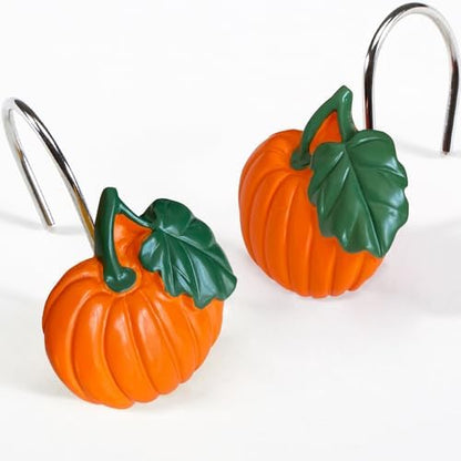 Halloween Pumpkin Shower Curtain Hooks, 12Pcs Thanksgiving Decorative Shower Hooks for Shower Curtain, CHICTIE Autumn Fall Shower Curtain Rings Rustproof for Bathroom Bedroom Room Decor