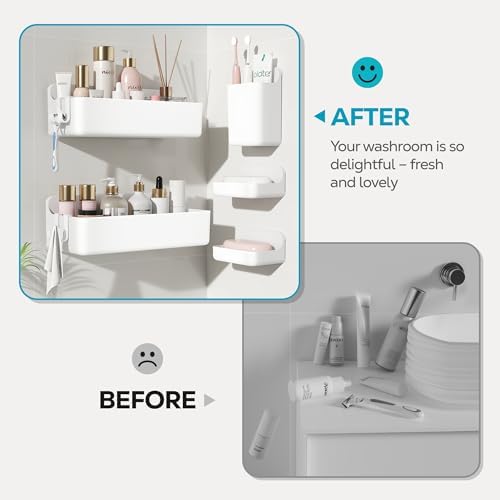 Nieifi Adhesive Shower Shelves, White, 5 Pieces