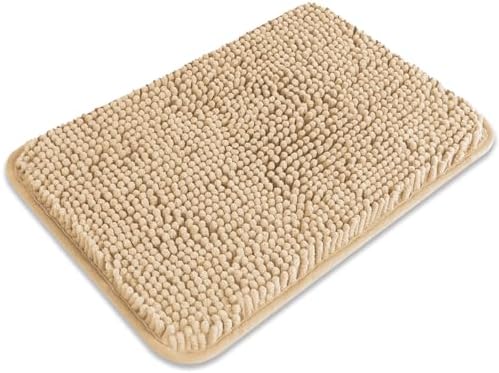 Small Bathroom Rug 12"x18" – Washable and Absorbent Bath Mat, Non Slip, Thick Soft Chenille Bath Rugs for Bathroom, Shower, Sink, Dog mat(Ivory Cream)