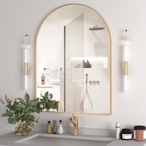 Arched Wall Mirror for Bathroom, 30"x40" Arched Mirror Wall Mounted Mirror with Metal Frame, Gold Vanity Mirror Decor for Mantle, Bedroom, Entryway, Living Room