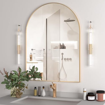 Arched Wall Mirror for Bathroom, 30"x40" Arched Mirror Wall Mounted Mirror with Metal Frame, Gold Vanity Mirror Decor for Mantle, Bedroom, Entryway, Living Room