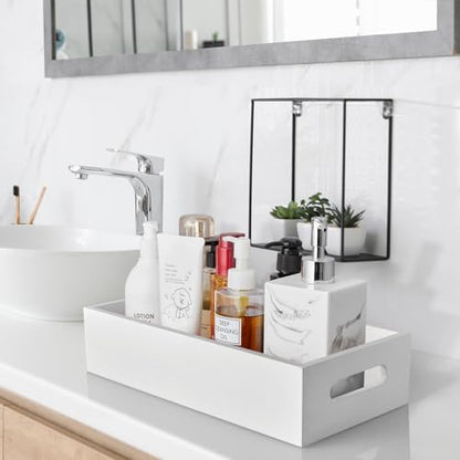 ALELION White Bathroom Basket - Wooden Toilet Tank Paper Basket with Handle for Organizing - Back of Toilet Storage Organizer for Bathroom Tank Topper Counter - White Bathroom Decor Box