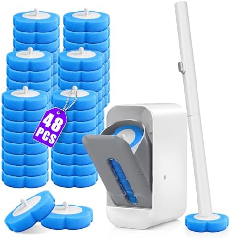 Disposable Toilet Brush-Toilet Bowl Cleaner Wand with 48 Refills