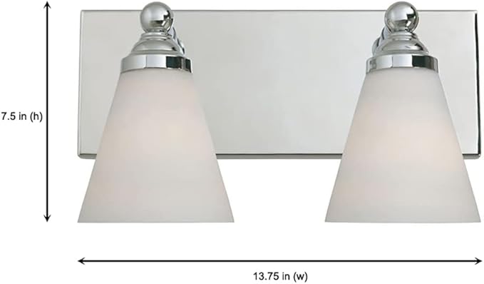 Designers Fountain 2-Lights Hudson Vanity Light Fixture, 13.7 Inch Wall Mount Sconce for Bathroom, Bedroom or Mirror, Chrome, 6492-CH