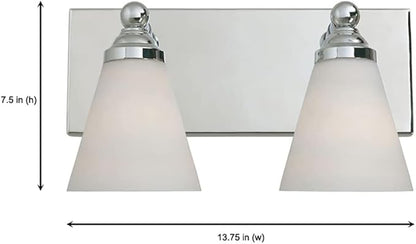 Designers Fountain 2-Lights Hudson Vanity Light Fixture, 13.7 Inch Wall Mount Sconce for Bathroom, Bedroom or Mirror, Chrome, 6492-CH