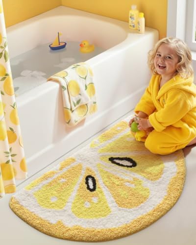 DEXI Cute Lemon Bath Mat, Half Round Fruit Bathroom Rugs 36x20