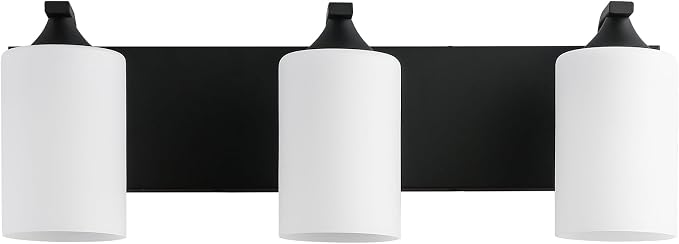Bathroom Vanity Light Fixtures,3-Light Matte Black Bathroom Lighting Fixtures Over Mirror with Milk White Glass Shades Modern Farmhouse Vanity Lights Wall Sconces
