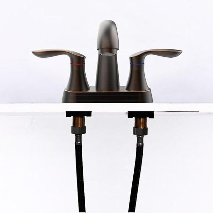 Bathroom Faucet, 4 Inch Bathrooms Faucets for Sink 3 Hole, Centerset Bathroom Sink Faucet with Plastic Pop-Up Drain and cUPC Lead-Free Hose(ORB)