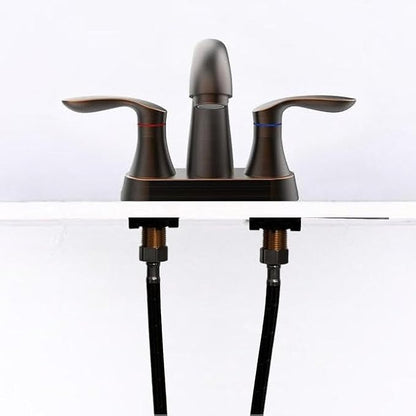 Bathroom Faucet, 4 Inch Bathrooms Faucets for Sink 3 Hole, Centerset Bathroom Sink Faucet with Plastic Pop-Up Drain and cUPC Lead-Free Hose(ORB)