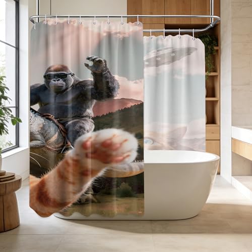 Extra Long Shower Curtain Funny Cat Clawfoot Tub, 108 x 72 in