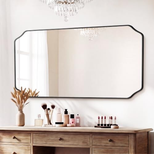 Vanity Bathroom Mirror for Over Sink, 55"x30", Black Metal Framed