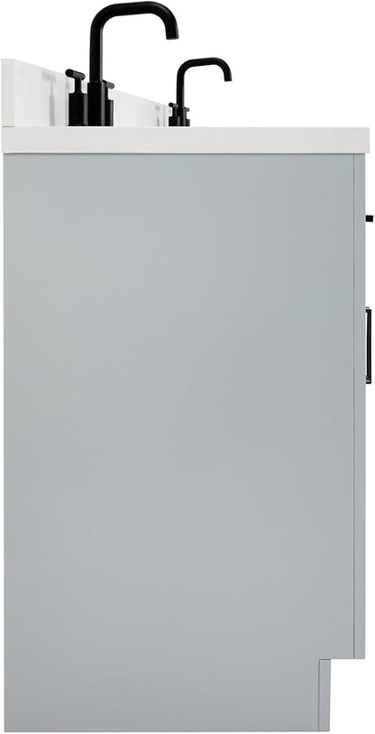 ARIEL Hepburn 66-inch Bathroom Vanity with Sink,Solid Wood, 1.5-inch Pure White Quartz Countertop & Backsplash, Double Rectangular Porcelain Sink, 4 Soft Closing Doors, 6 Dovetail Drawers, Grey