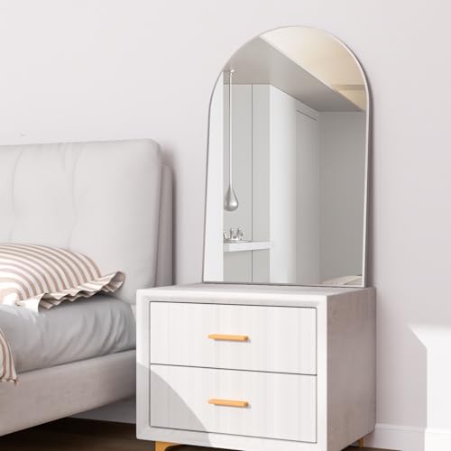 Wall Mounted Mirror, Arched Wall Mirror for Bathroom, 24"x36" Arch Bathroom Mirror with Metal Frame, Silver Vanity Mirror Decor for Mantle, Bedroom, Entryway, Living Room