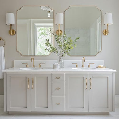 MIRRORART Gold Bathroom Mirror 30x40 Inch, Scalloped Brass Mirrors for Bathroom Sink, Notched Corner Rectangle Mirror in 1’’ Stainless Steel Metal Frame Home Remodel Wall Mount Vertical/Horizontal