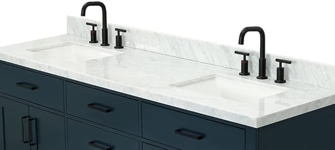 ARIEL Hepburn 72-inch Bathroom Vanity with Sink,Solid Wood, 1.5-inch Italian Carrara Marble Countertop, Double Rectangular Porcelain Sink, 4 Soft Closing Doors, 6 Dovetail Drawers, Midnight Blue