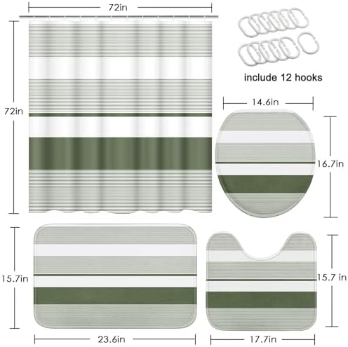 Bathroom Sets with Shower Curtain and Rugs, 4 Pcs, Sage Green