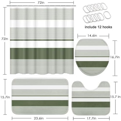 Bathroom Sets with Shower Curtain and Rugs, 4 Pcs, Sage Green