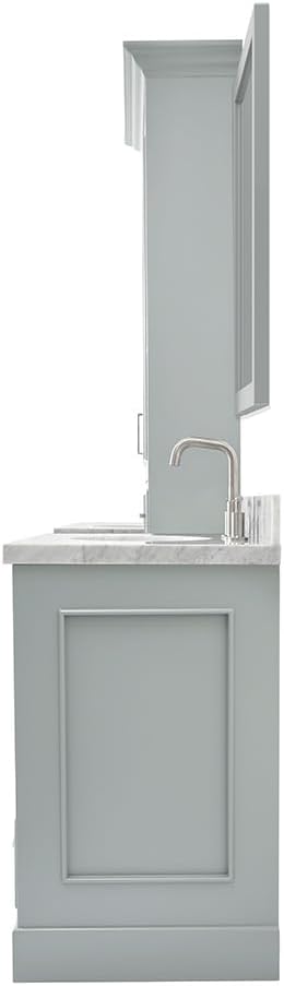 ARIEL Stafford 85 inch Bathroom Vanity Set in Grey, Double Oval Sink, 1.5" Carrara White Marble Countertops, 5 Soft Closing Doors, 6 Full Extension Dovetail Drawers, Mirror Cabinet