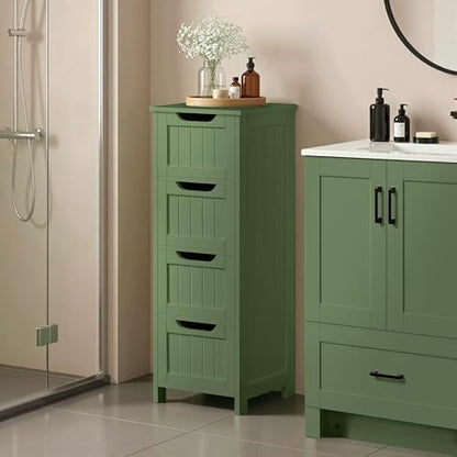 Yaheetech Bathroom Storage Cabinet, 12" W Slim 4-Drawer Design, Green