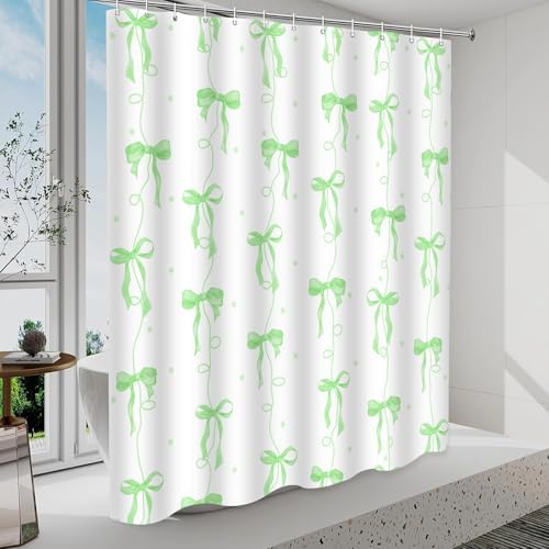 Bow Shower Curtain for Bathroom, Teen Girls Theme, Green, 72x72 Inches