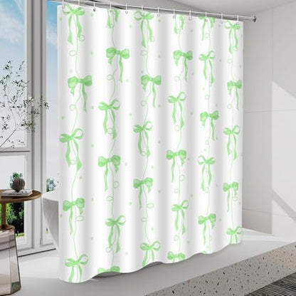 Bow Shower Curtain for Bathroom, Teen Girls Theme, Green, 72x72 Inches