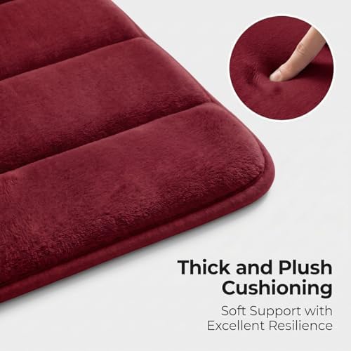 2 Piece Memory Foam Bath Mat Set, Extra Soft Absorbent Bathroom Rugs with U-Shaped Toilet Rug, Non-Slip Backing, Machine Washable, 24x16 + 20x20 U-Shaped, Burgundy