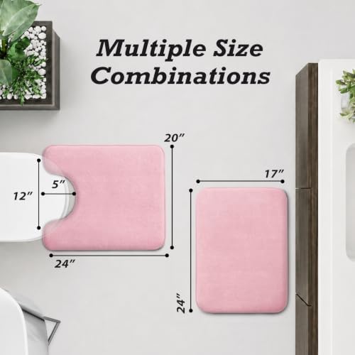 HUXMEYSON Bathroom Rugs Sets 2 Piece, Non-Slip & Quick Dry Bath Mat Set, Ultra Soft Velvet Bath Rugs for Bathroom, Toilet and Shower Floor, Rose Pink