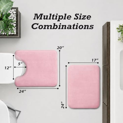 HUXMEYSON Bathroom Rugs Sets 2 Piece, Non-Slip & Quick Dry Bath Mat Set, Ultra Soft Velvet Bath Rugs for Bathroom, Toilet and Shower Floor, Rose Pink