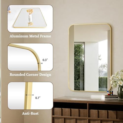 BEAUTYPEAK 30x40 Black Metal Frame Rectangle Vanity Mirror,Rounded Corners